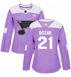 Womens Adidas St Louis Blues 21 Tyler Bozak Authentic Purple Fights Cancer Practice NHL Jersey Womens Adidas St Louis Blues 21 Tyler Bozak Authentic Purple Fights Cancer Practice NHL Jersey