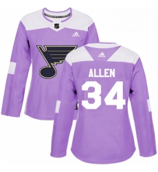 Womens Adidas St Louis Blues 34 Jake Allen Authentic Purple Fights Cancer Practice NHL Jersey Womens Adidas St Louis Blues 34 Jake Allen Authentic Purple Fights Cancer Practice NHL Jersey