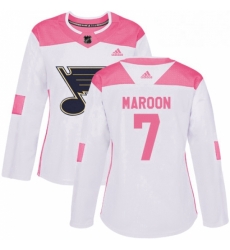 Womens Adidas St Louis Blues 7 Patrick Maroon Authentic White Pink Fashion NHL Jersey Womens Adidas St Louis Blues 7 Patrick Maroon Authentic White Pink Fashion NHL Jersey