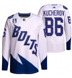 Men Tampa Bay Lightning 86 Nikita Kucherov 2022 White Stanley Cup Final Patch Stitched Jersey Men Tampa Bay Lightning 86 Nikita Kucherov 2022 White Stanley Cup Final Patch Stitched Jersey