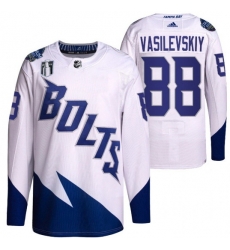 Men Tampa Bay Lightning 88 Andrei Vasilevskiy 2022 White Stanley Cup Final Patch Stitched Jersey Men Tampa Bay Lightning 88 Andrei Vasilevskiy 2022 White Stanley Cup Final Patch Stitched Jersey