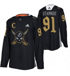 Men Tampa Bay Lightning 91 Steven Stamkos Black Gasparilla Inspired Pirate Themed Warmup Stitched jersey Men Tampa Bay Lightning 91 Steven Stamkos Black Gasparilla Inspired Pirate Themed Warmup Stitched jersey