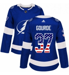 Womens Adidas Tampa Bay Lightning 37 Yanni Gourde Authentic Blue USA Flag Fashion NHL Jersey Womens Adidas Tampa Bay Lightning 37 Yanni Gourde Authentic Blue USA Flag Fashion NHL Jersey