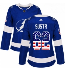 Womens Adidas Tampa Bay Lightning 62 Andrej Sustr Authentic Blue USA Flag Fashion NHL Jersey Womens Adidas Tampa Bay Lightning 62 Andrej Sustr Authentic Blue USA Flag Fashion NHL Jersey