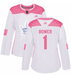 Womens Adidas Toronto Maple Leafs 1 Johnny Bower Authentic WhitePink Fashion NHL Jersey Womens Adidas Toronto Maple Leafs 1 Johnny Bower Authentic WhitePink Fashion NHL Jersey