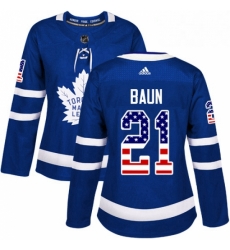 Womens Adidas Toronto Maple Leafs 21 Bobby Baun Authentic Royal Blue USA Flag Fashion NHL Jersey Womens Adidas Toronto Maple Leafs 21 Bobby Baun Authentic Royal Blue USA Flag Fashion NHL Jersey