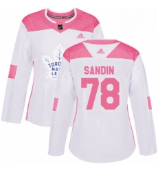 Womens Adidas Toronto Maple Leafs 78 Rasmus Sandin Authentic White Pink Fashion NHL Jersey Womens Adidas Toronto Maple Leafs 78 Rasmus Sandin Authentic White Pink Fashion NHL Jersey