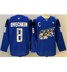 Men Washington Capitals 8 Alex Ovechkin Blue Cherry Blossom With C Patch Stitched Hockey Jersey