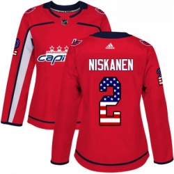Womens Adidas Washington Capitals 2 Matt Niskanen Authentic Red USA Flag Fashion NHL Jersey 