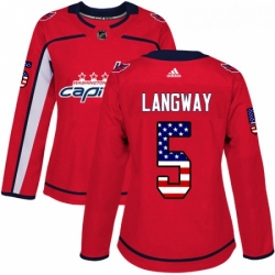 Womens Adidas Washington Capitals 5 Rod Langway Authentic Red USA Flag Fashion NHL Jersey 