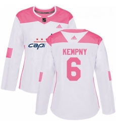 Womens Adidas Washington Capitals 6 Michal Kempny Authentic White Pink Fashion NHL Jersey 