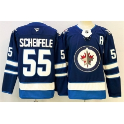 Men Winnipeg Jets 55 Mark Scheifele Navy 2024 25 With A Patch Home Stitched Hockey Jersey