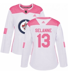 Womens Adidas Winnipeg Jets 13 Teemu Selanne Authentic WhitePink Fashion NHL Jersey Womens Adidas Winnipeg Jets 13 Teemu Selanne Authentic WhitePink Fashion NHL Jersey