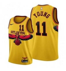 Men Nike Atlanta Hawks #11 Trae Young Yellow 2021 Gold City Edition Stitched NBA Jersey Men Nike Atlanta Hawks #11 Trae Young Yellow 2021 Gold City Edition Stitched NBA Jersey