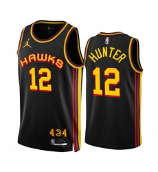 Men's Atlanta Hawks #12 De'Andre Hunter 2022-23 Black Statement Edition Stitched Jersey Men's Atlanta Hawks #12 De'Andre Hunter 2022-23 Black Statement Edition Stitched Jersey