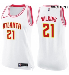 Womens Nike Atlanta Hawks 21 Dominique Wilkins Swingman WhitePink Fashion NBA Jersey Womens Nike Atlanta Hawks 21 Dominique Wilkins Swingman WhitePink Fashion NBA Jersey