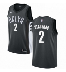 Mens Nike Brooklyn Nets 2 Nik Stauskas Authentic Gray NBA Jersey Statement Edition 