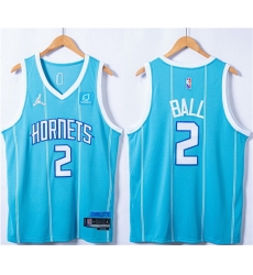 Men Charlotte Hornets 2 LaMelo Ball Blue 75th Anniversary Stitched NBA JerseyS Men Charlotte Hornets 2 LaMelo Ball Blue 75th Anniversary Stitched NBA JerseyS