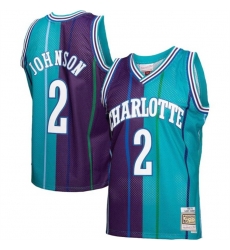 Men Charlotte Hornets 2 Larry Johnson Teal Purple Split 1992 93 Mitchell 26 Ness Swingman Stitched Jersey Men Charlotte Hornets 2 Larry Johnson Teal Purple Split 1992 93 Mitchell 26 Ness Swingman Stitched Jersey