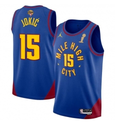 Men Denver Nuggets 15 Nikola Jokic Blue 2023 Finals Champions Statement Edition Stitched Basketball Jersey Men Denver Nuggets 15 Nikola Jokic Blue 2023 Finals Champions Statement Edition Stitched Basketball Jersey