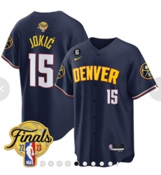 Men Denver Nuggets 15 Nikola Jokic Blue 2023 Finals Collection With NO 6 Patch Stitched Baseball Jersey Men Denver Nuggets 15 Nikola Jokic Blue 2023 Finals Collection With NO 6 Patch Stitched Baseball Jersey