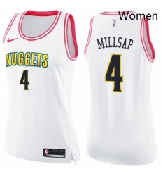 Womens Nike Denver Nuggets 4 Paul Millsap Swingman WhitePink Fashion NBA Jersey Womens Nike Denver Nuggets 4 Paul Millsap Swingman WhitePink Fashion NBA Jersey