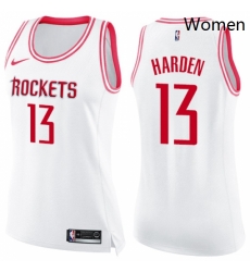 Womens Nike Houston Rockets 13 James Harden Swingman WhitePink Fashion NBA Jersey
