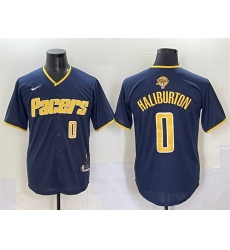Men Indiana Pacers 0 Tyrese Haliburton Navy 2025 Finals Vapor Stitched Baseball Jersey