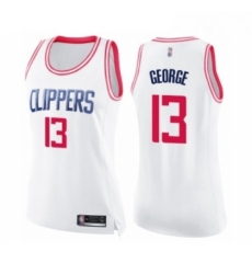 Womens Los Angeles Clippers 13 Paul George Swingman White Pink Fashion Basketball Jersey 