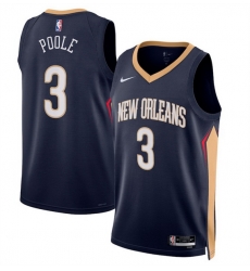 Men New Orleans Pelicans 3 Jordan Poole Navy 2025 Icon Edition Stitched Basketball Jersey