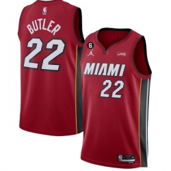Men Miami Heat 22 Jimmy Butler Red Statement Edition With NO 6 Patch Stitched Jersey