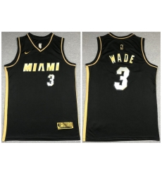 Men Miami Heat 3 Dwyane Wade Black Gold 2021 Nike Swin Men Miami Heat 3 Dwyane Wade Black Gold 2021 Nike Swin