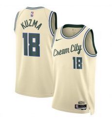 Men Milwaukee Bucks 18 Kyle Kuzma Cream 2025 26 City Edition Stitched Basketball Jersey