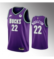 Men Milwaukee Bucks 22 Khris Middleton 2022 23 Purple Classic Edition Swingman Stitched Basketball Jersey Men Milwaukee Bucks 22 Khris Middleton 2022 23 Purple Classic Edition Swingman Stitched Basketball Jersey