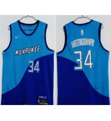 Men Milwaukee Bucks 34 Giannis Antetokounmpo Blue Nike 2021 Swingman Stitched NBA Jersey Men Milwaukee Bucks 34 Giannis Antetokounmpo Blue Nike 2021 Swingman Stitched NBA Jersey