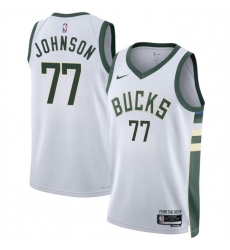 Men Milwaukee Bucks 77 AJ Johnson White 2024 Draft Association Edition Stitched Basketball Jersey Men Milwaukee Bucks 77 AJ Johnson White 2024 Draft Association Edition Stitched Basketball Jersey