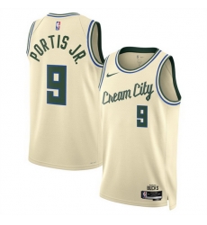 Men Milwaukee Bucks 9 Bobby Portis Cream 2025 26 City Edition Stitched Basketball Jersey