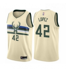 Womens Milwaukee Bucks 42 Robin Lopez Swingman Cream Basketball Jersey City Edition Womens Milwaukee Bucks 42 Robin Lopez Swingman Cream Basketball Jersey City Edition