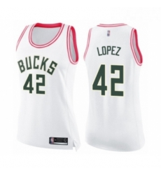 Womens Milwaukee Bucks 42 Robin Lopez Swingman White Pink Fashion Basketball Jersey Womens Milwaukee Bucks 42 Robin Lopez Swingman White Pink Fashion Basketball Jersey