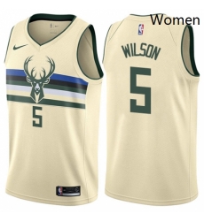 Womens Nike Milwaukee Bucks 5 D J Wilson Swingman Cream NBA Jersey City Edition 