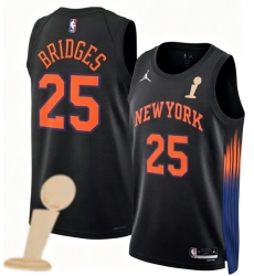 Men New Yok Knicks 25 Mikal Bridges Blue 2026 Champions Patch Icon Edition Stitched Basketball Jersey