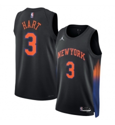Men New Yok Knicks 3 Josh Hart Black 2025 Statement Edition Stitched Basketball Jersey