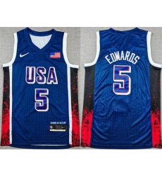 Men USA Basketball 5 Anthony Edwards Navy 2024 Olympics Stitched Jersey 285 Men USA Basketball 5 Anthony Edwards Navy 2024 Olympics Stitched Jersey 285