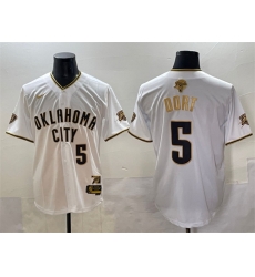 Men Oklahoma City Thunder 5 Luguentz Dort White Gold 2025 Finals Vapor Stitched Baseball Jersey