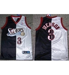 Men 76ers #3 Allen Iverson Black White Split Fashion Stitched NBA Jersey Men 76ers #3 Allen Iverson Black White Split Fashion Stitched NBA Jersey