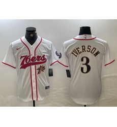 Men Philadelphia 76ers 3 Allen Iverson White Cool Base Stitched Baseball Jersey 2 Men Philadelphia 76ers 3 Allen Iverson White Cool Base Stitched Baseball Jersey 2