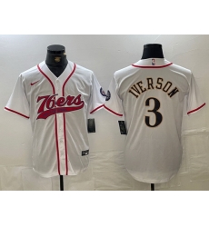 Men Philadelphia 76ers 3 Allen Iverson White Cool Base Stitched Baseball Jersey Men Philadelphia 76ers 3 Allen Iverson White Cool Base Stitched Baseball Jersey