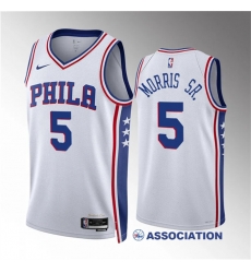Men Philadelphia 76ers 5 Marcus Morris Sr White Association Edition Stitched Jersey Men Philadelphia 76ers 5 Marcus Morris Sr White Association Edition Stitched Jersey
