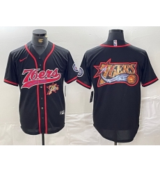 Men Philadelphia 76ers Team Big Logo Black Cool Base Stitched Baseball Jersey 1 Men Philadelphia 76ers Team Big Logo Black Cool Base Stitched Baseball Jersey 1