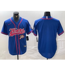 Men Philadelphia 76ers Team Big Logo Royal Cool Base Stitched Baseball Jersey 1 Men Philadelphia 76ers Team Big Logo Royal Cool Base Stitched Baseball Jersey 1